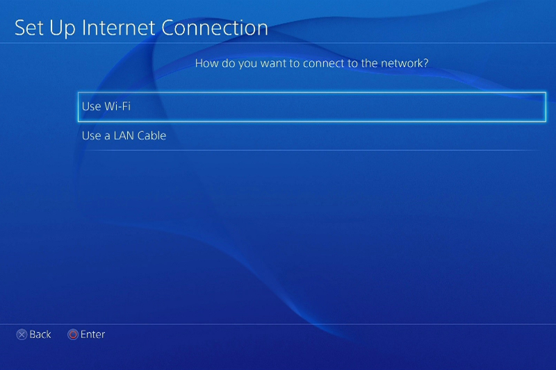 Выбор типа подключения к интернету на PS4